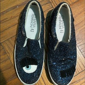 Chiara Ferragni glitter winking slip on shoes 39